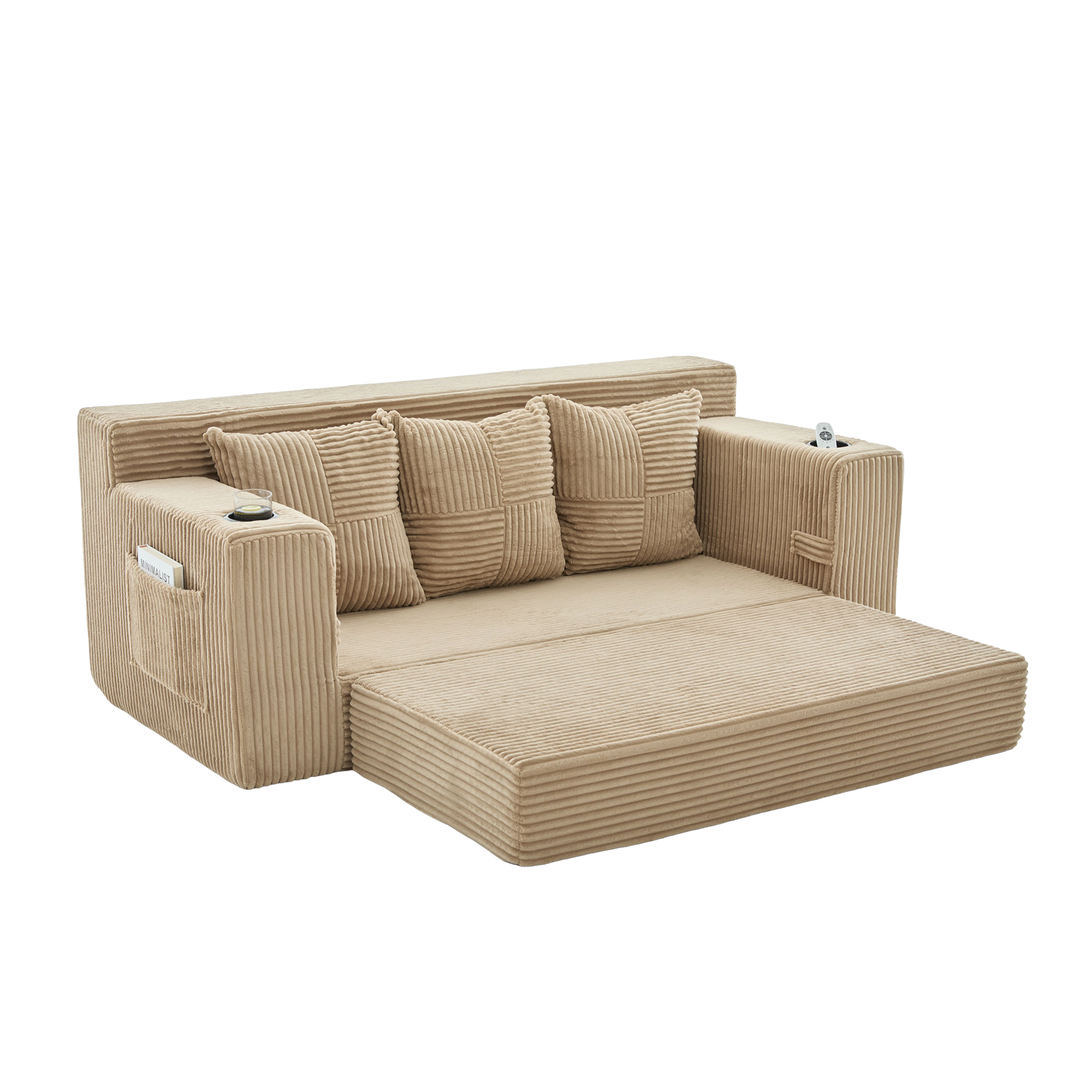 Canapé convertible kaki sur fond blanc