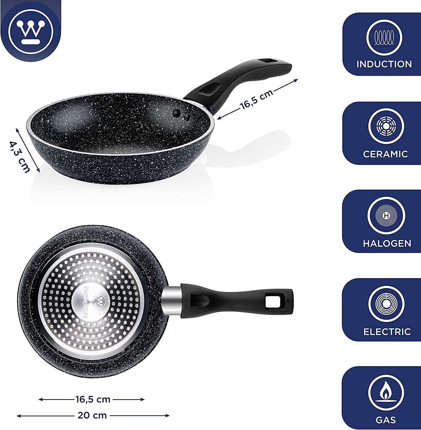 Westinghouse - Poêle À Frire 20 Cm - Induction - Marbre Noir