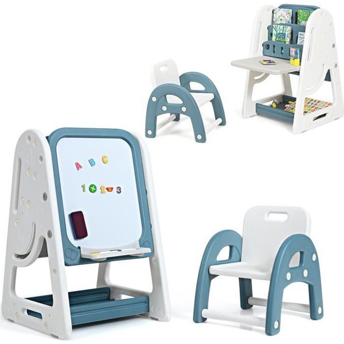 Costway 2en1 Tableau Magnétique Enfant Double Face Avec Tabouret