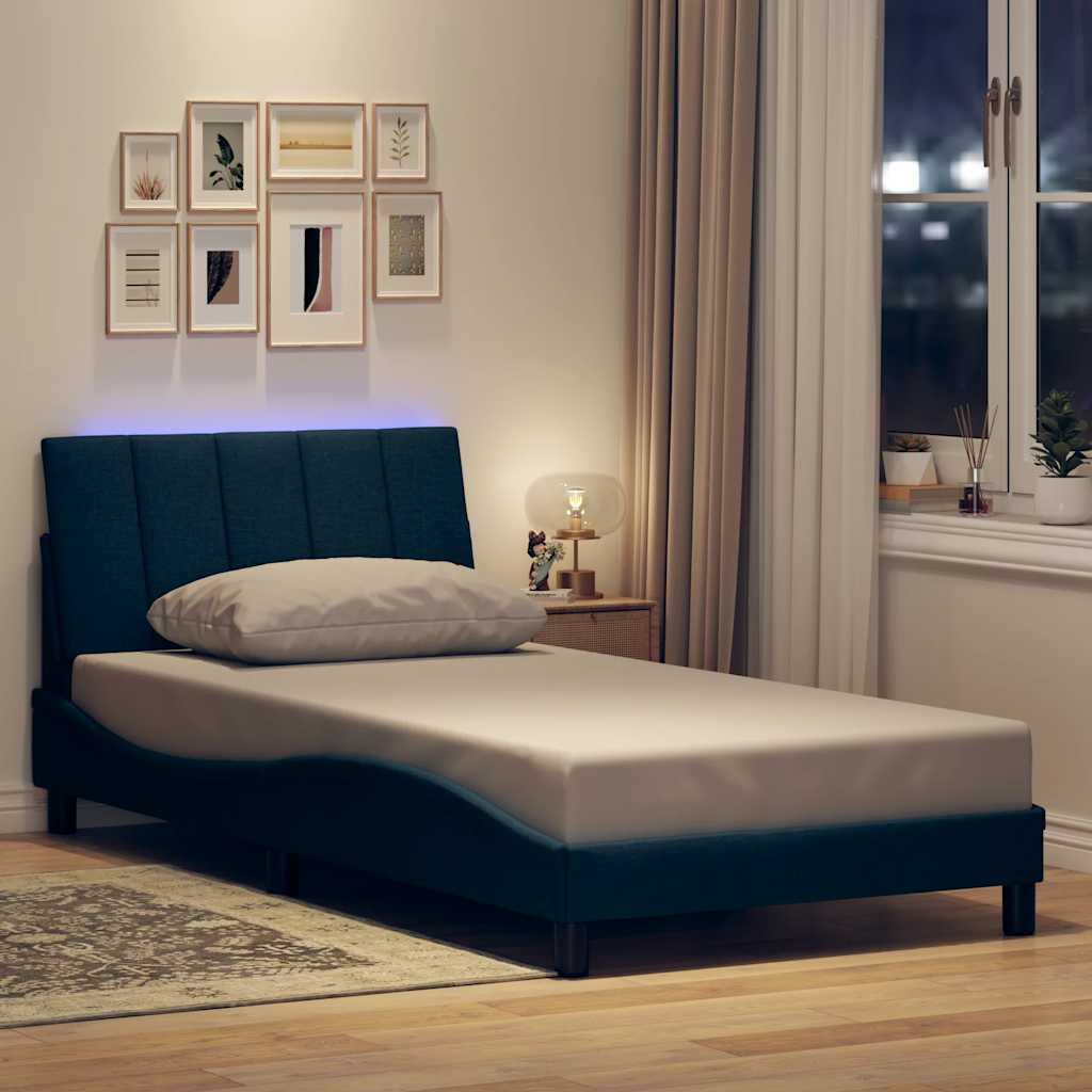 Cadre De Lit Sans Matelas Bleu 100x200 Cm Tissu