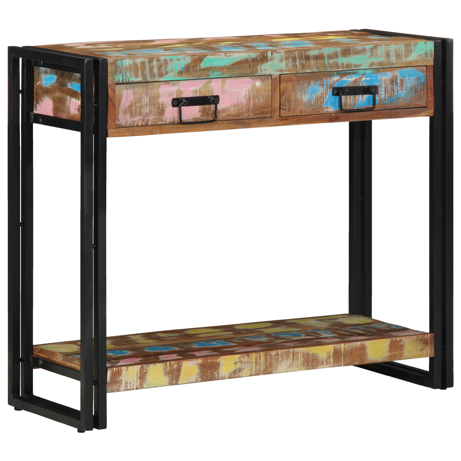 Table Console | Table D'appoint | Bout De Canapé Multicolore En Bois Recyclé Et Métal