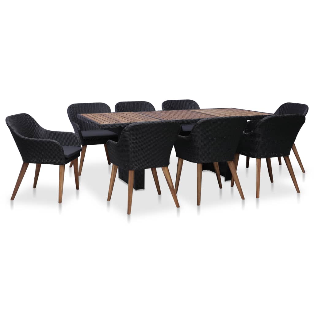 Salon De Jardin 9 Pcs Avec Coussins Résine Tressée Noir