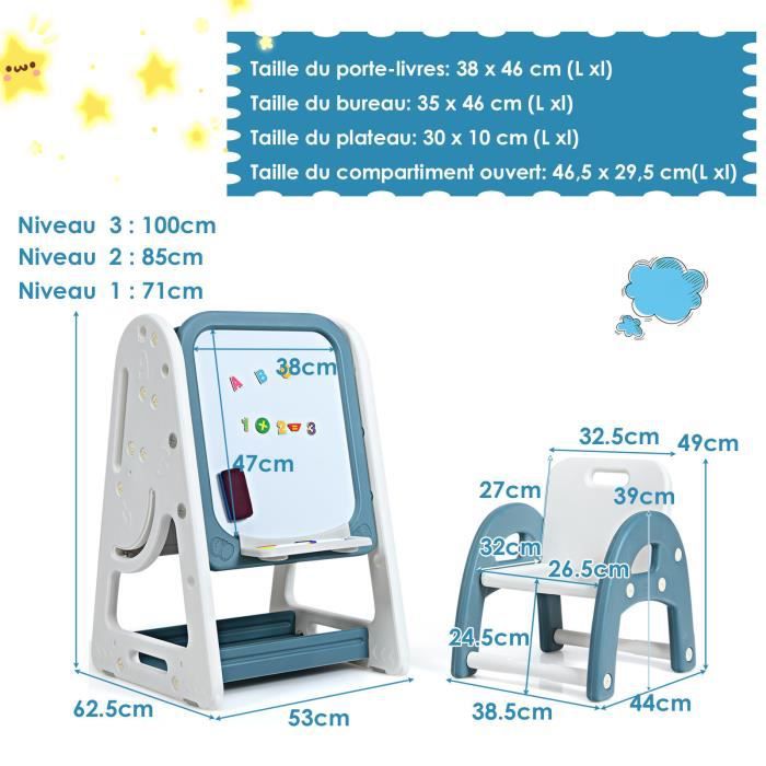 Costway 2en1 Tableau Magnétique Enfant Double Face Avec Tabouret