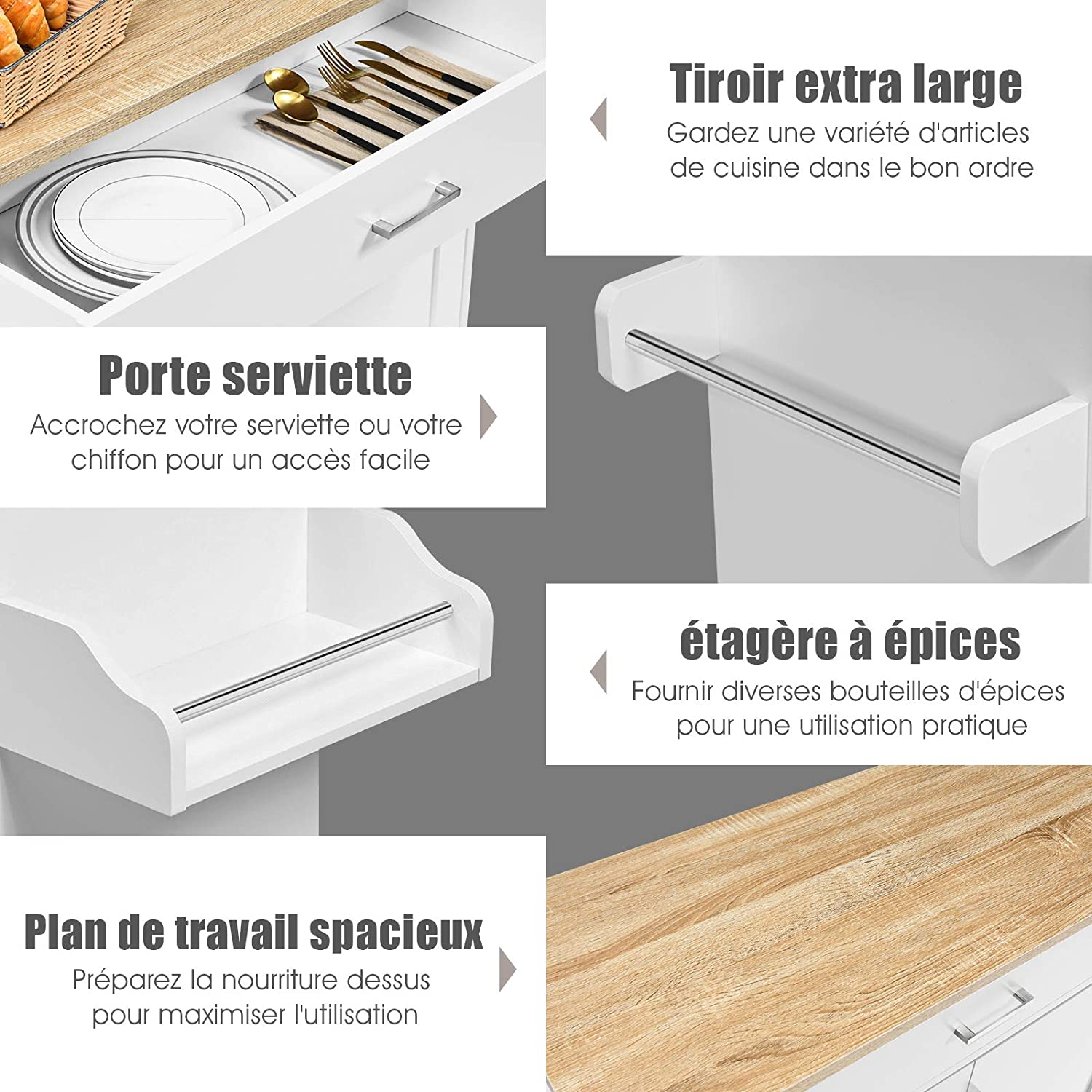 Coatway Desserte De Cusine, Bîlot De Cuisine À Roulettes Avec Grand Placard