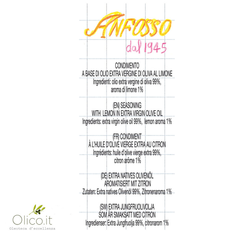 Condiment À Base D'huile D'olive Extra Vierge Au Citron 250 Ml OLIO ANFOSSO