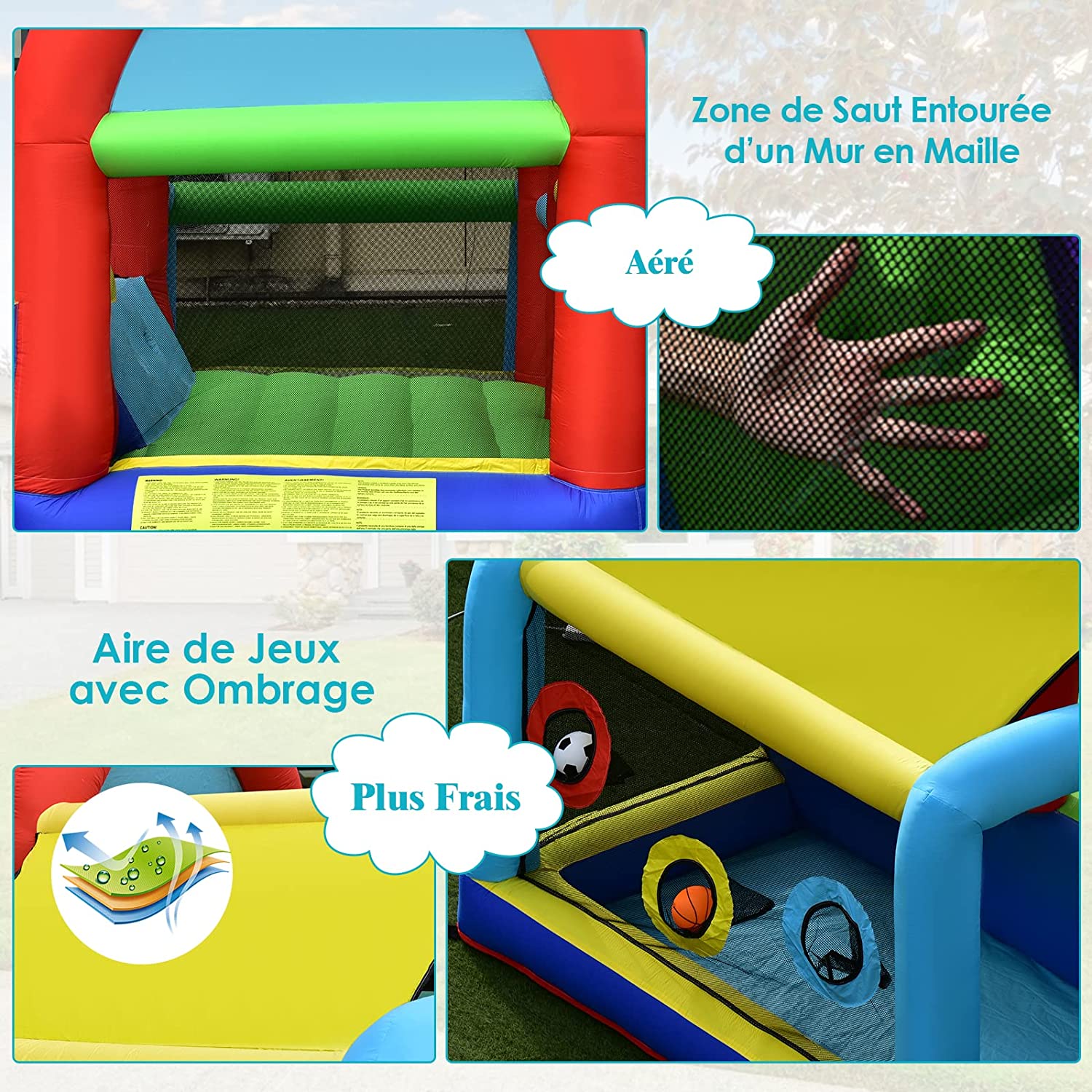 Costway Château Gonflable Avec Auvent Double Toboggan Piscine À Balles