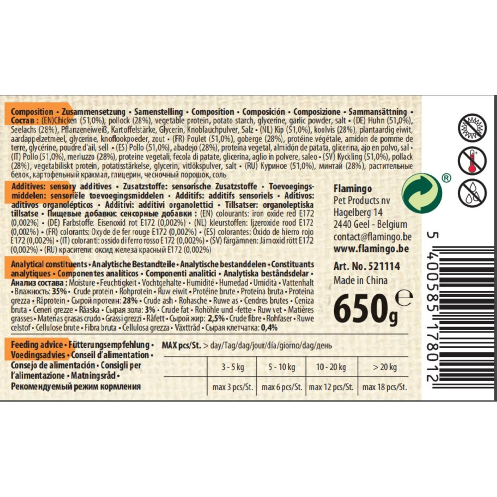 Friandise Lamelles Poulet 650 G Pour Chien Flamingo Pet Products