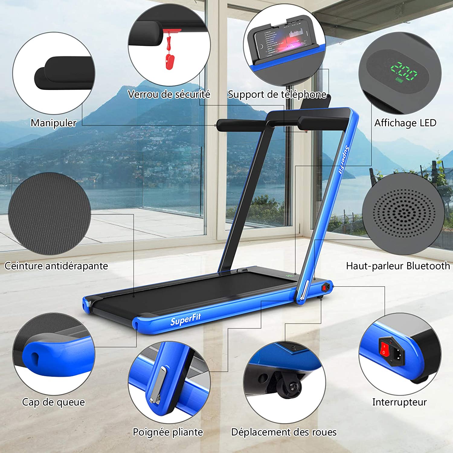 Costway Tapis De Course Electrique Pliable 2 En 1 Contrôlé Par App 12 Km/h
