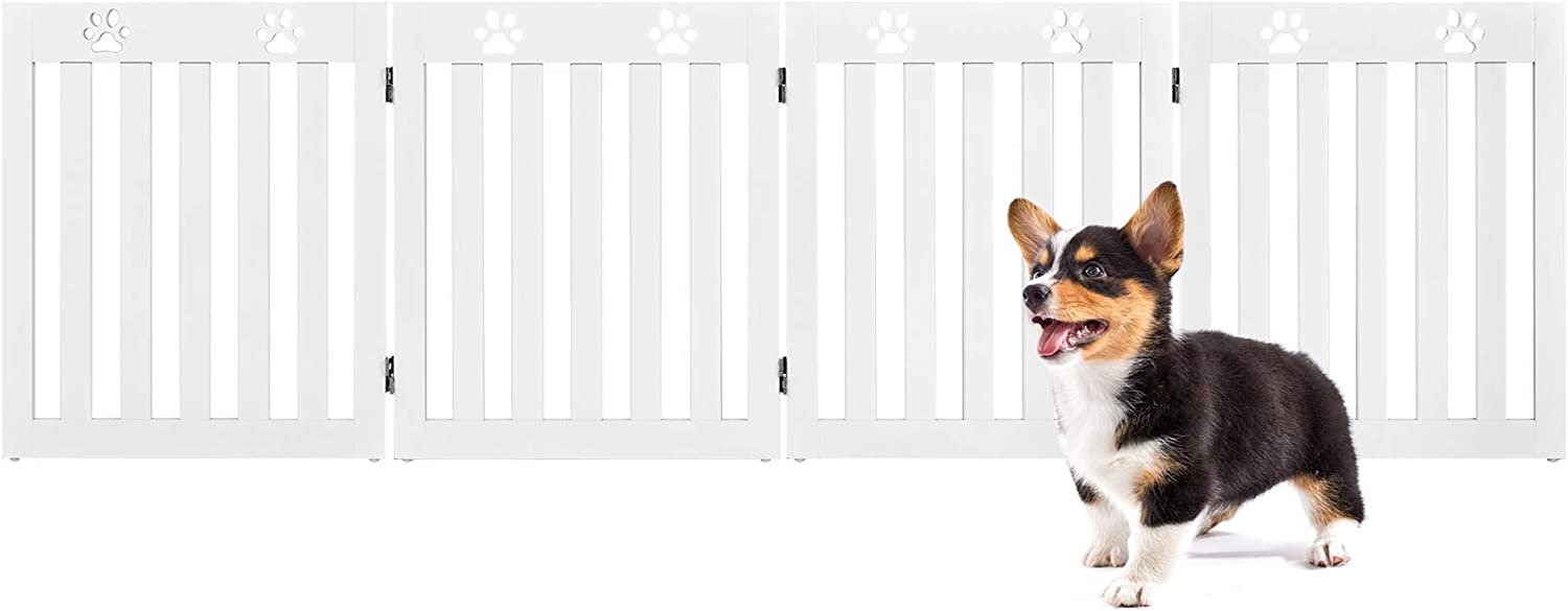 Costway Barrière De Sécurité En Bois Pour Chiens Avec Charnières Flexibles À 360° Et 4 Panneux Pou Escaliers