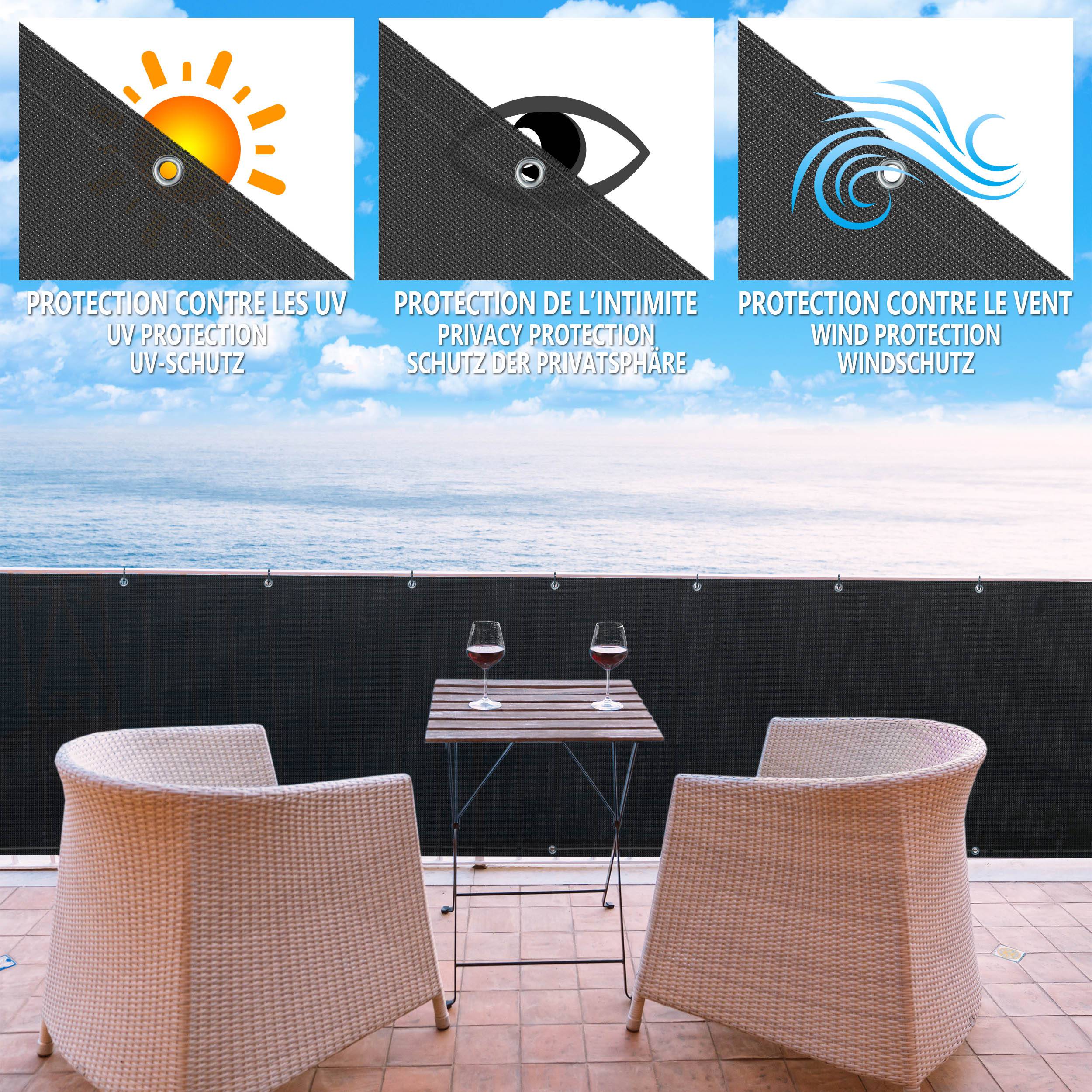 Vounot Brise Vue Pour Balcon Hdpe Renforcé 230gr/m2 600x90cm Noir