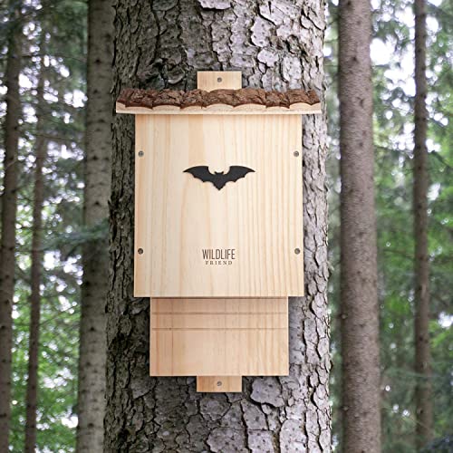 Wildlife Friend Grand Nichoir Chauve Souris En Bois - Avec Toit En Écorce, Naturel - Vissé, Résistant Aux Intempéries Et