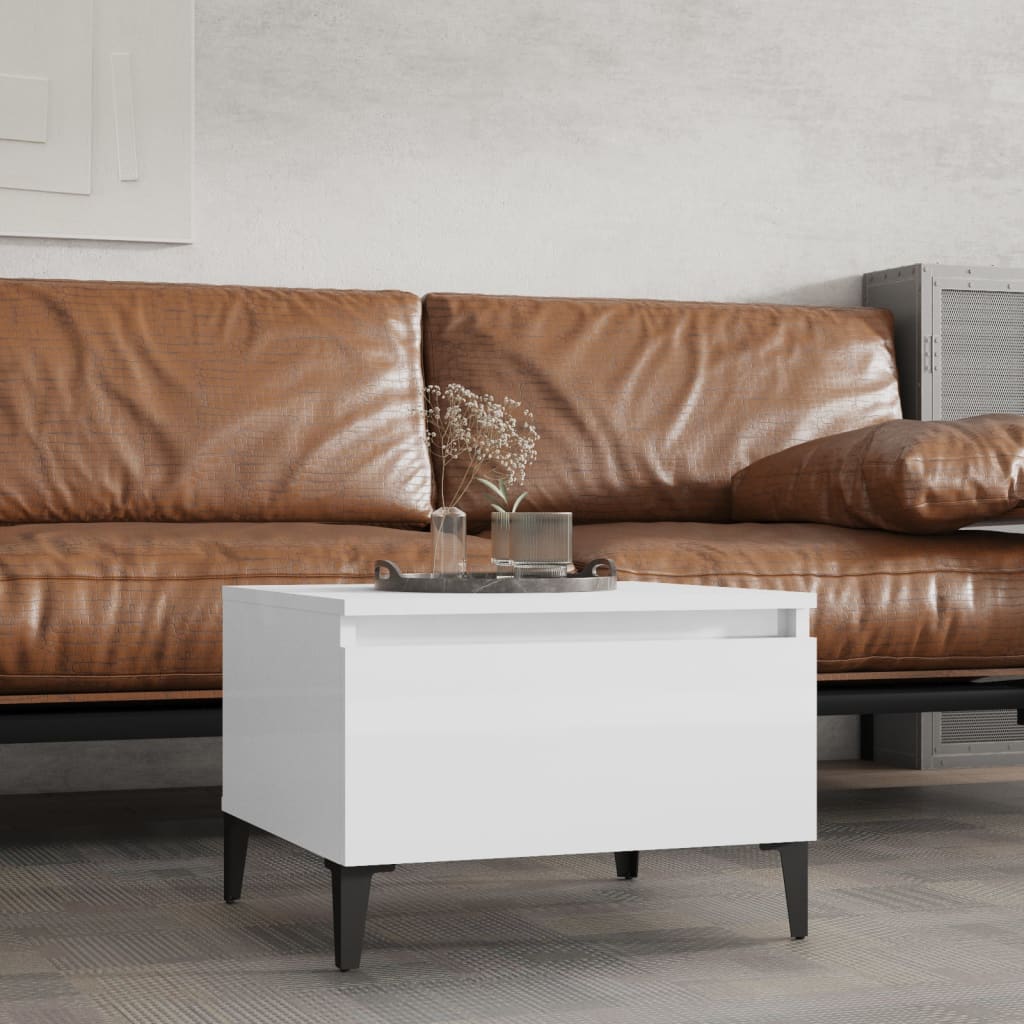 Table Basse | Table De Salon | Table D'appoint Blanc Brillant 50x46x35 Cm Bois D'ingénierie