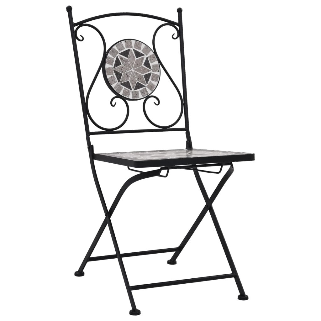 Mobilier De Bistro 3 Pcs Mosaïque Carreaux Céramiques Gris