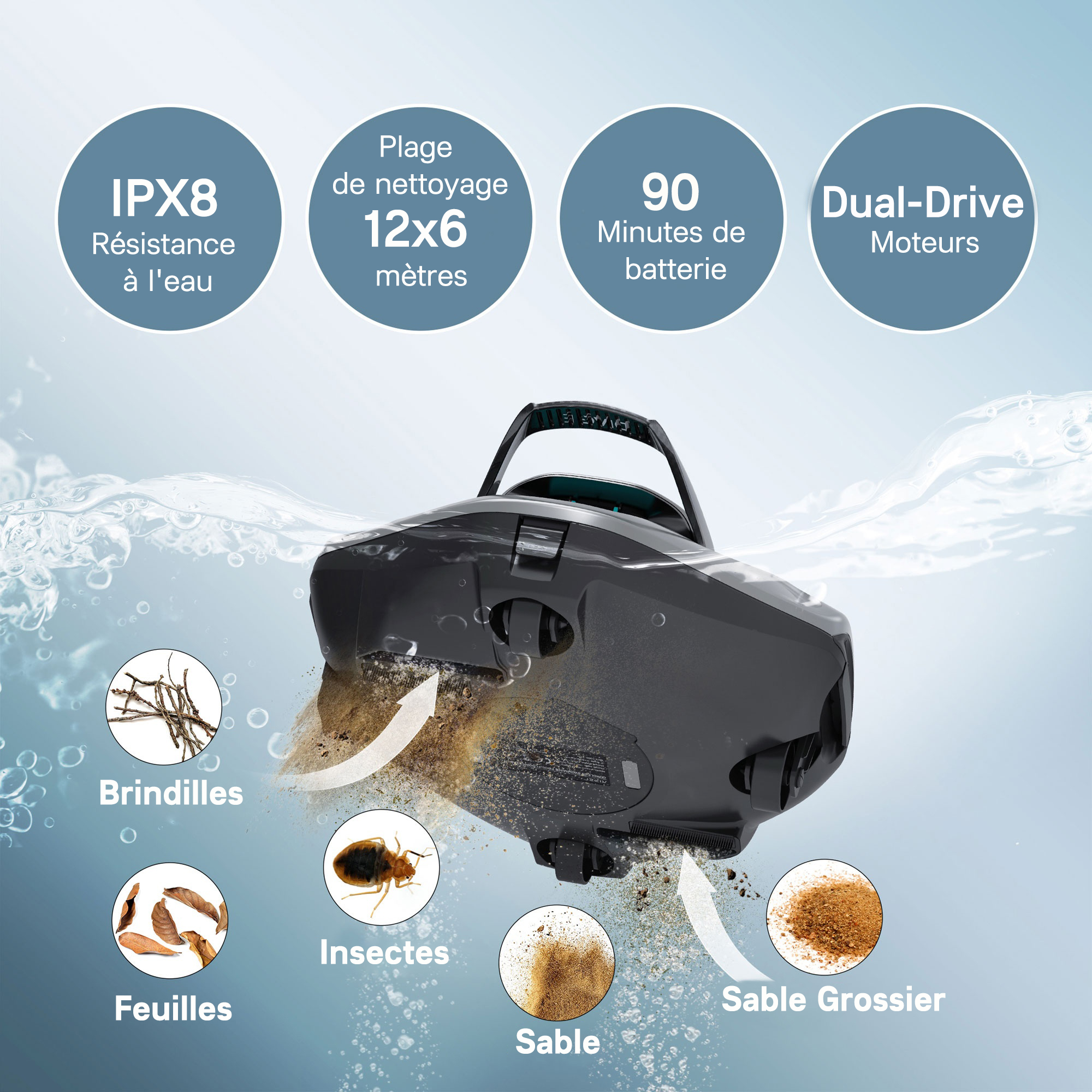 Robot De Piscine Sans Fil Aiper Seagull 800b, Jusqu