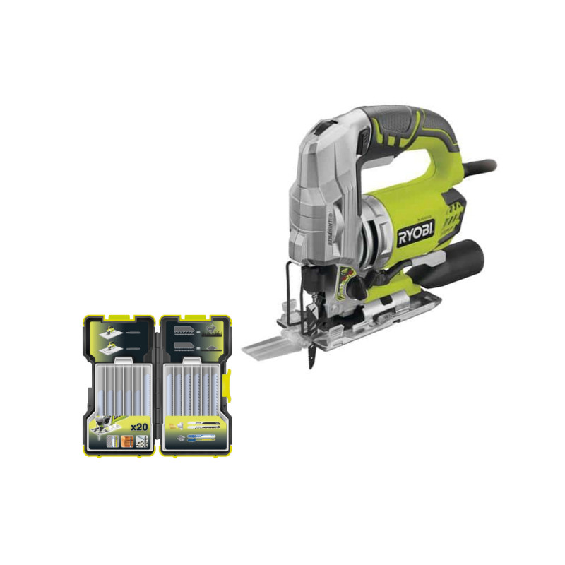 Pack Ryobi Scie Sauteuse Pendulaire Électrique 680w Rjs1050-k - Coffret De 20 Lames