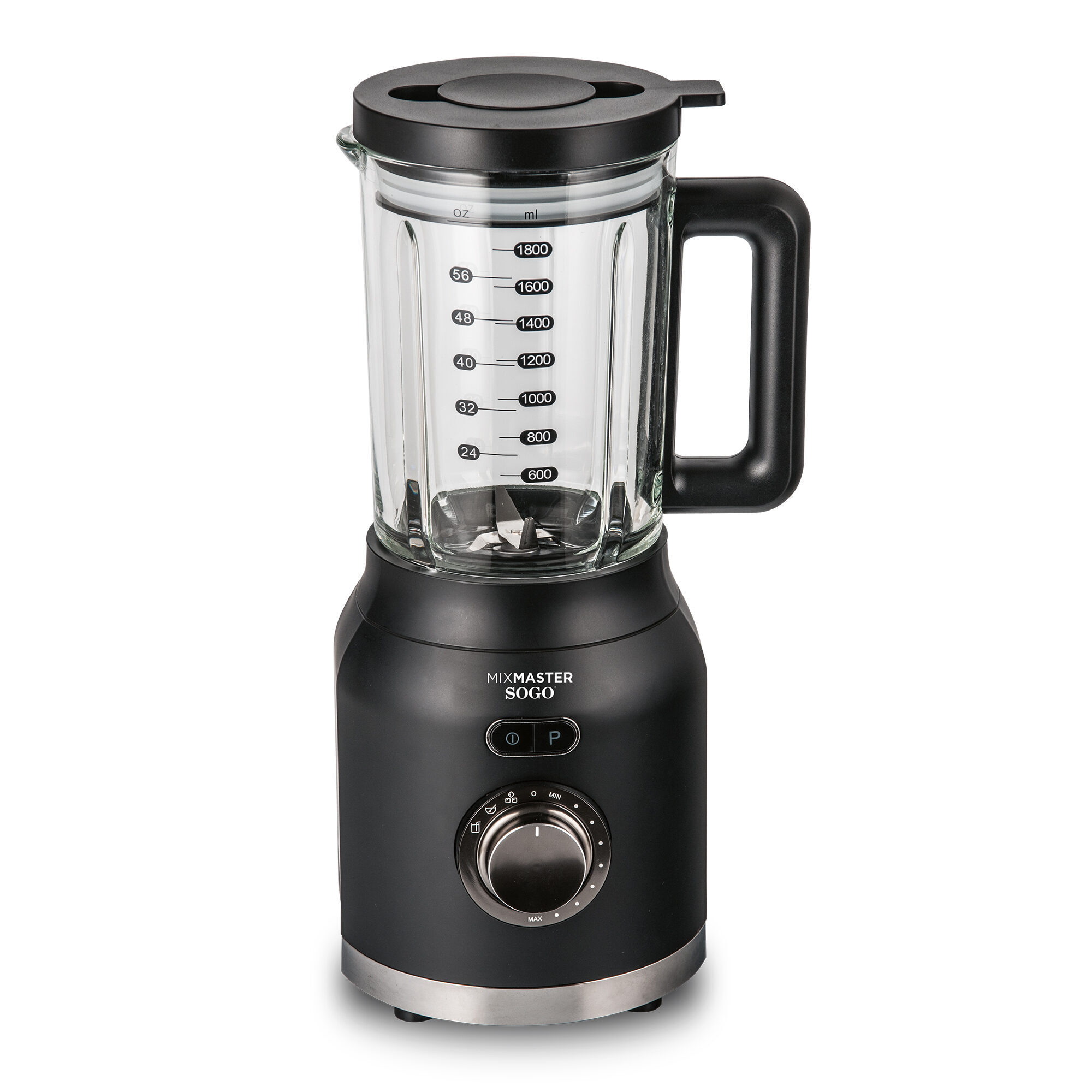 SOGO Frullatore in Vetro 1.8L – 1200W, 6 Lame Inox, Velocità Variabile, Pre-Set Frullati e Zuppe, Trita Ghiaccio, Piedini Antiscivolo