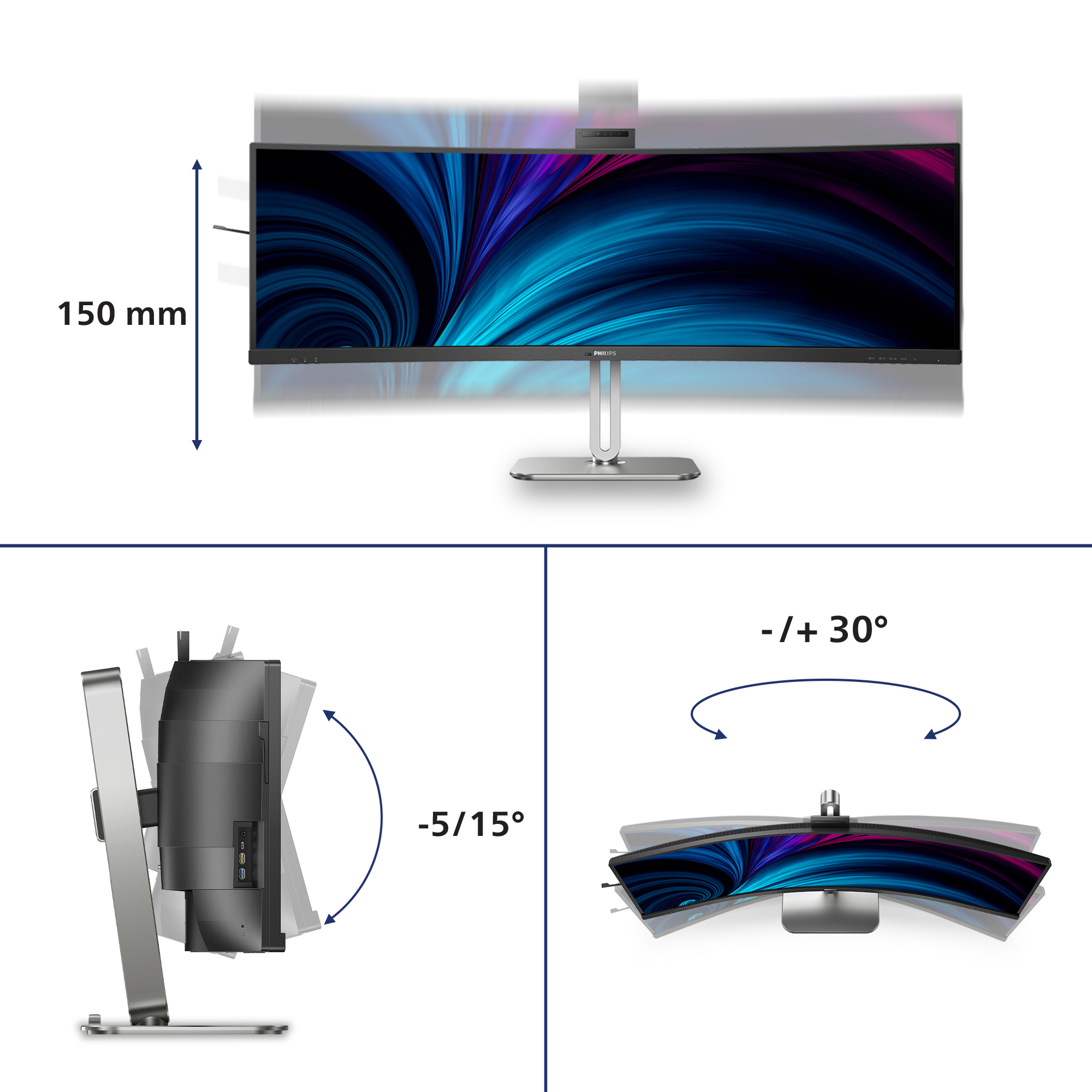 Moniteur Philips 5000 Series 49B2U5900Ch/00 48,8''  Led Dual Qhd 75Hz 4 Ms Noir