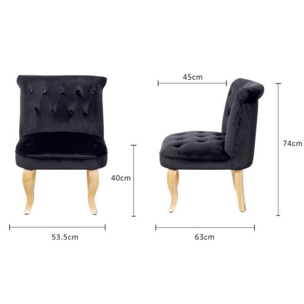Lot De 2 Fauteuils Crapaud Velours Noir – Piètement Bois + Roulettes – Neufs