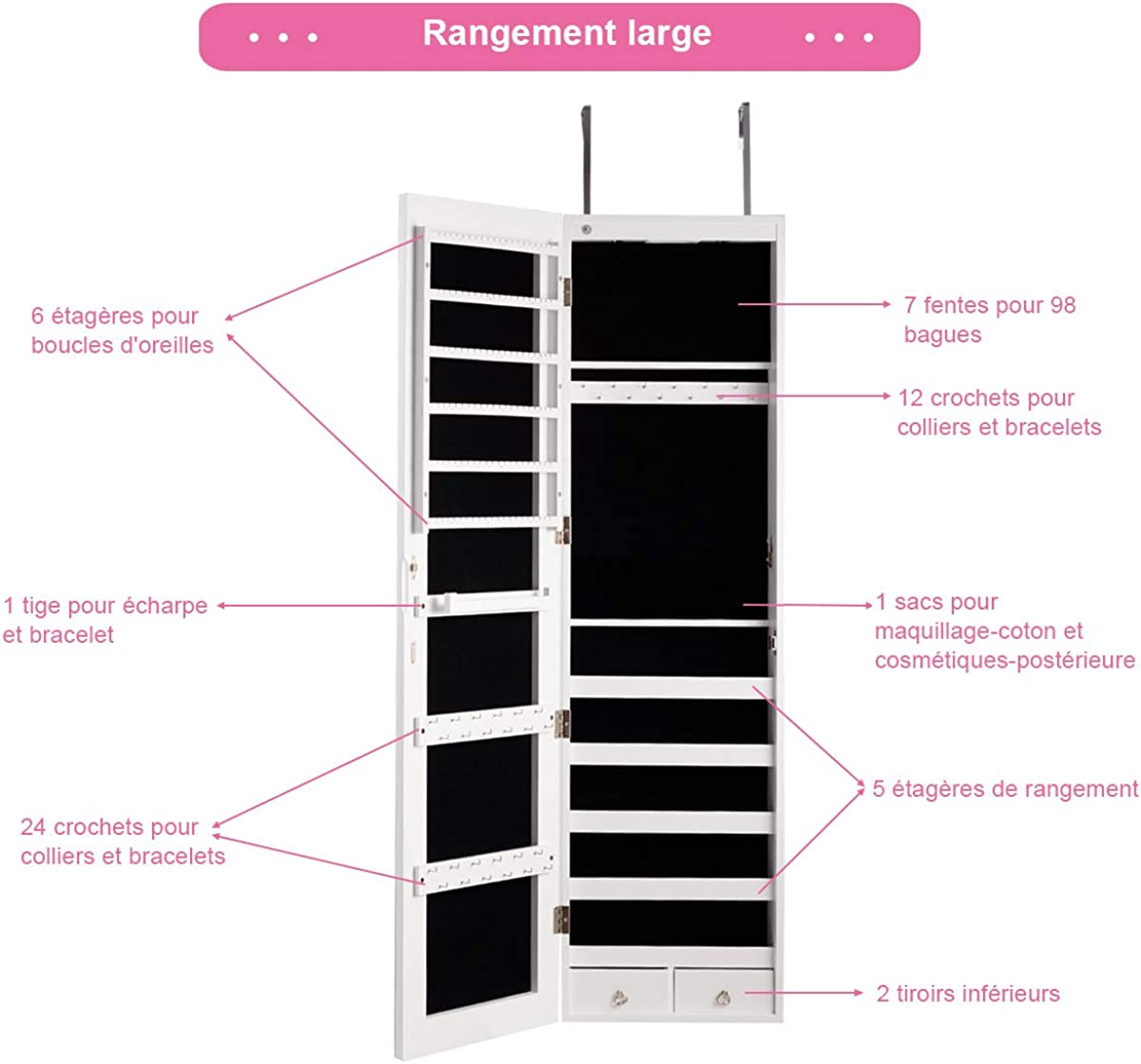 Costway Armoire Bijoux De Rangement Armoire À Bijoux Mural Armoire