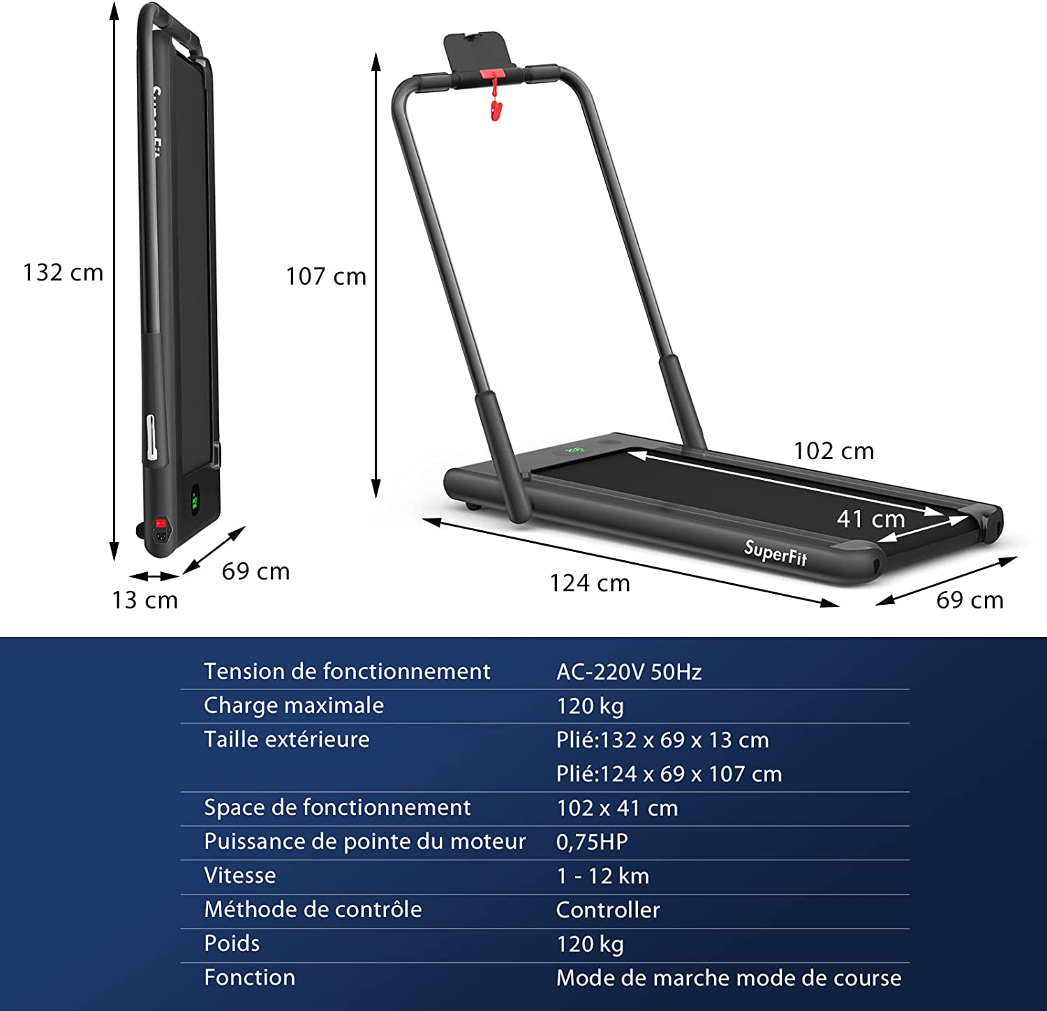 Tapis De Course Pliable 2 En 1/tapis Roulant Électrique Motorisé 1-12 Km/h Avec Application, Télécommande