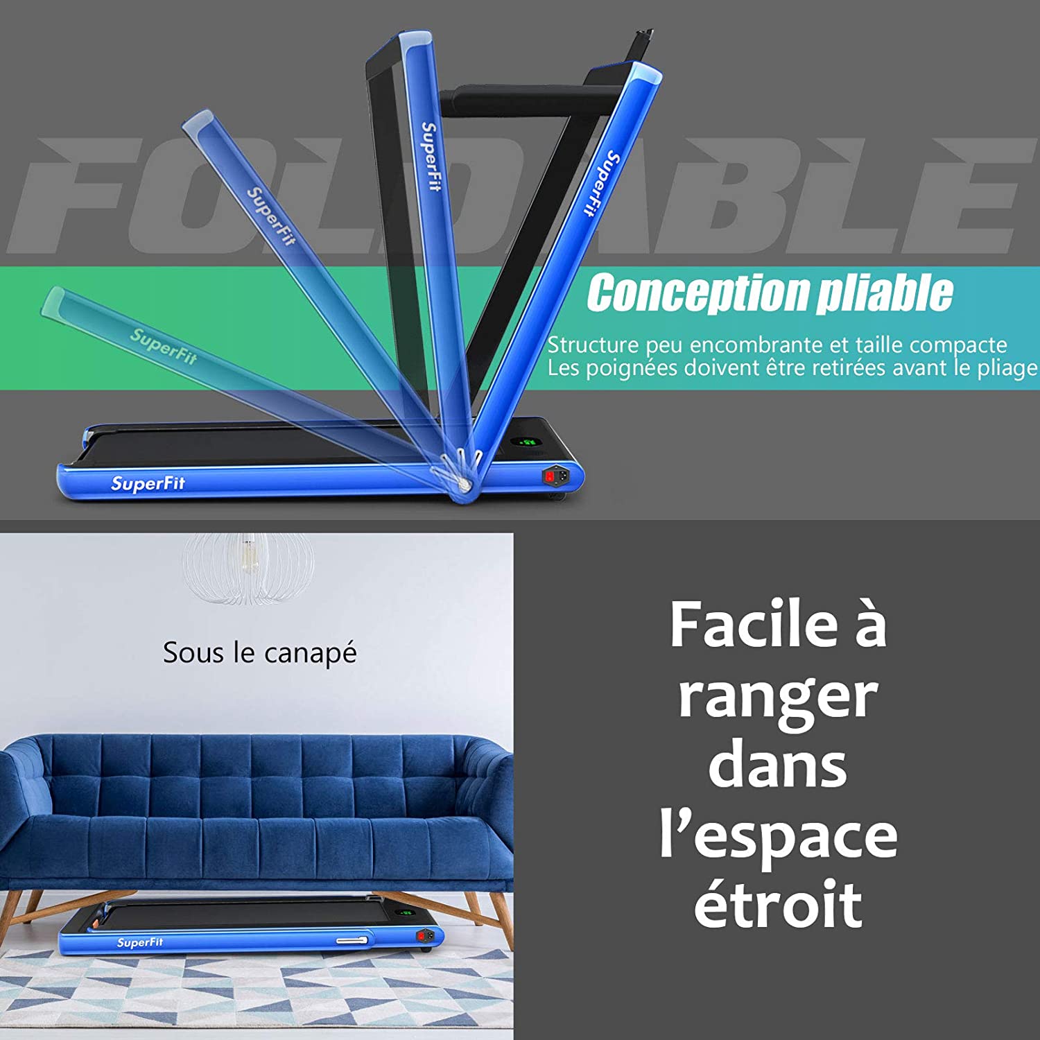 Costway Tapis De Course Electrique Pliable 2 En 1 Contrôlé Par App 12 Km/h
