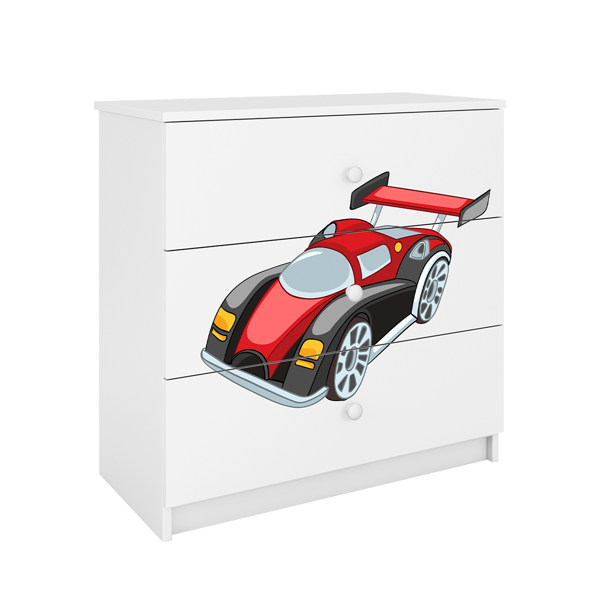 Commode 3 Tiroirs Babydream Voiture De Course - Blanc