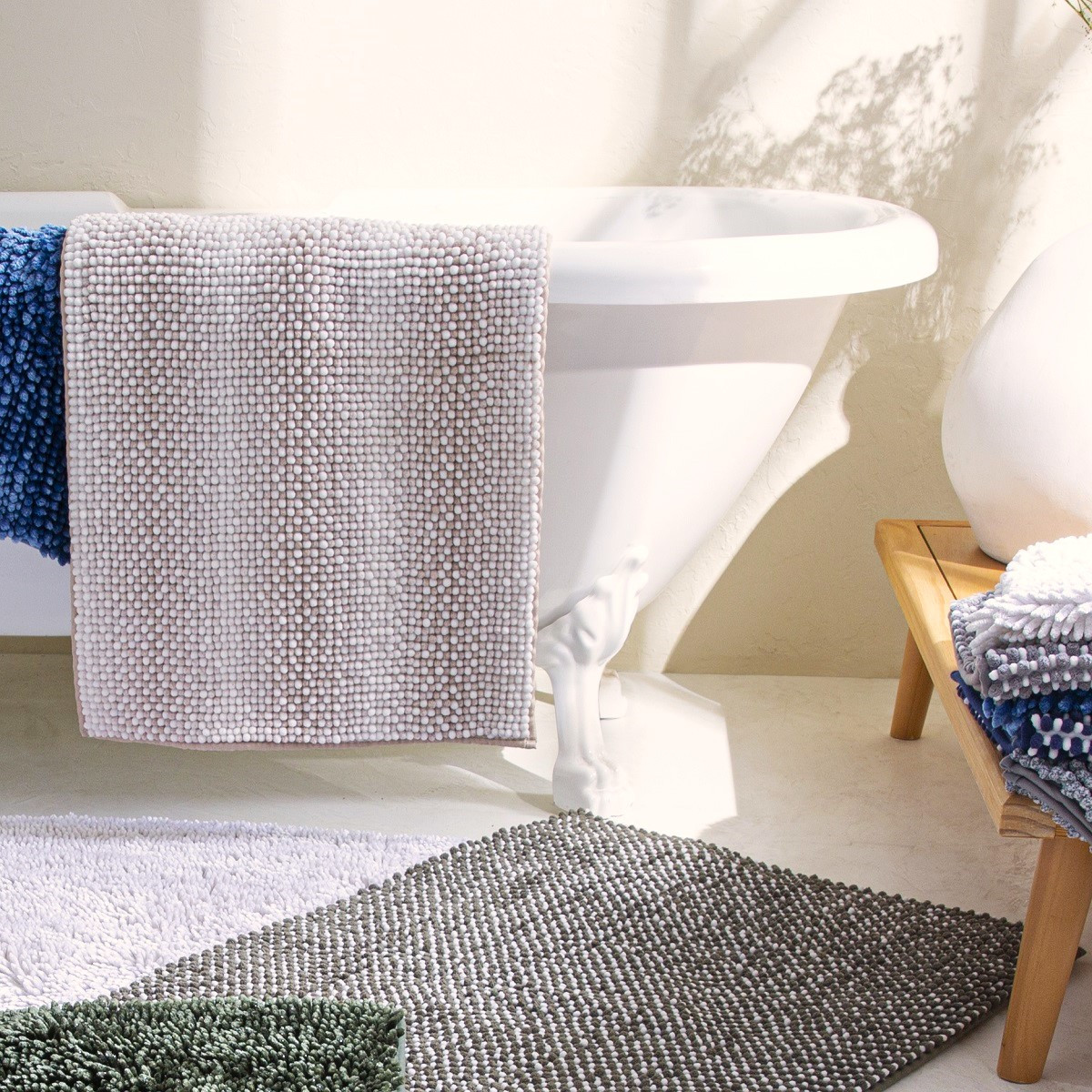 Tapis De Bain En Polyester Uni Beige 50x80cm