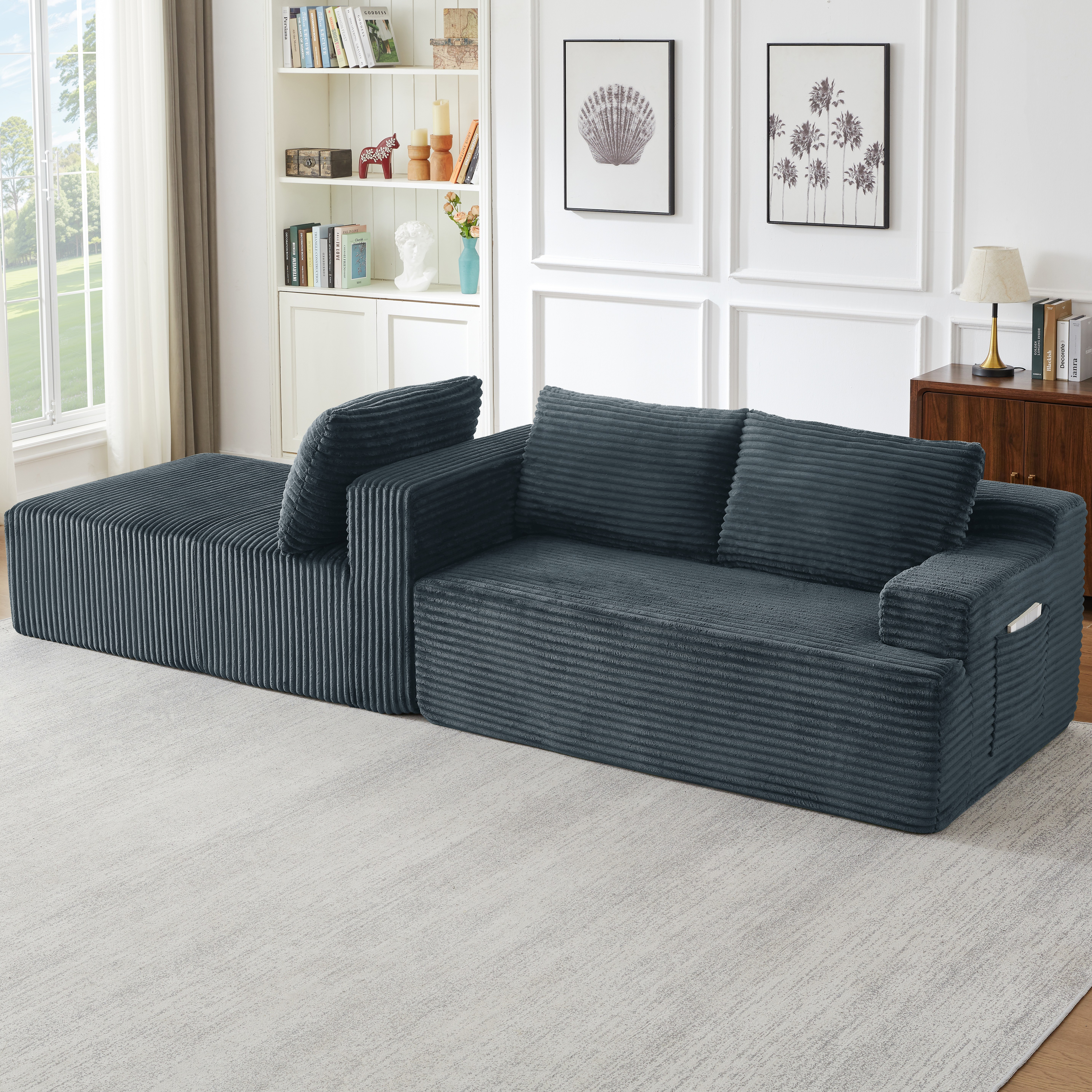 Canapé d'angle modulable gris foncé dans le salon