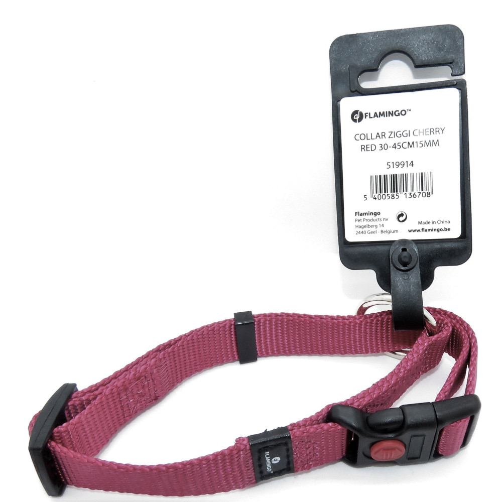 Collier Ziggi Rouge Cerise  30 -45 Cm. 15 Mm . Taille S.  Pour Chien. Flamingo P