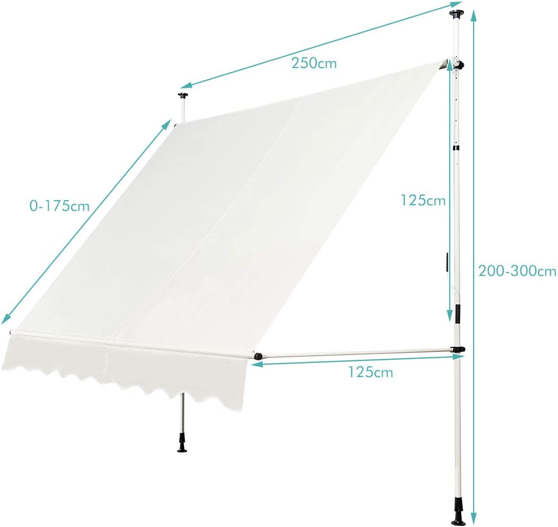 Auvent Manuel Rétractable 250cm Hauteur Réglable De 200-300cm Store Banne Fait