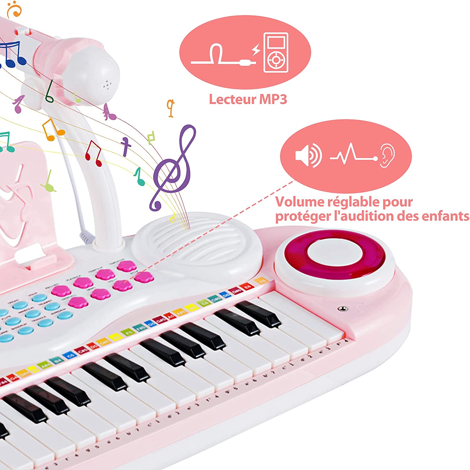 Clavier Electronique Piano Pour Enfants 37 Touches-4 Effets De Percussion-8 Instruments