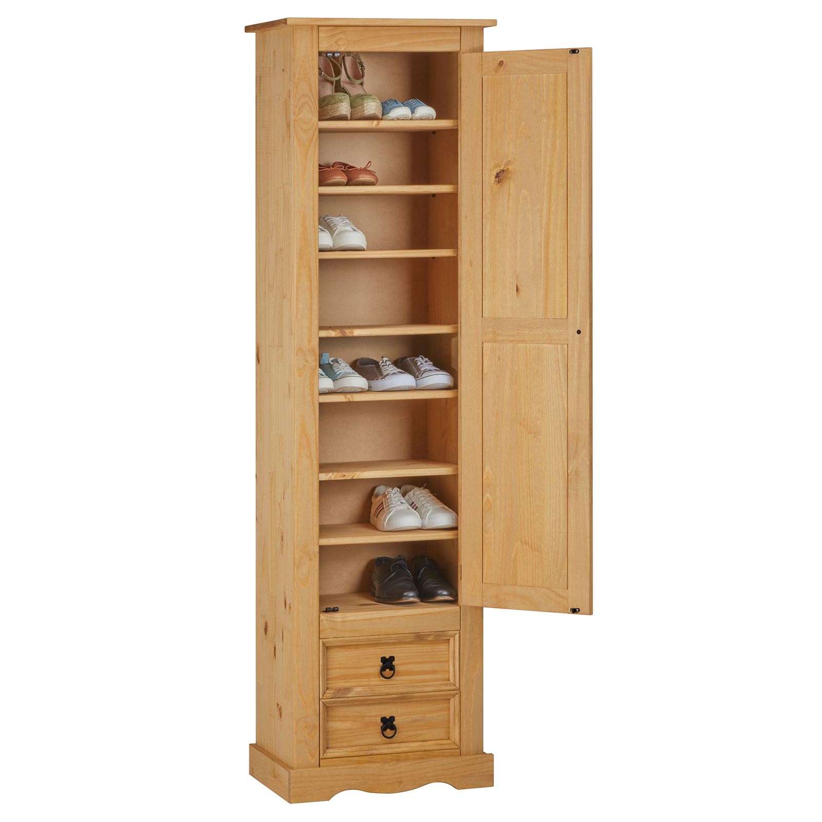 Armoire Tequila Avec 1 Porte Et 2 Tiroirs, En Pin Massif Finition Teintée Et Cirée