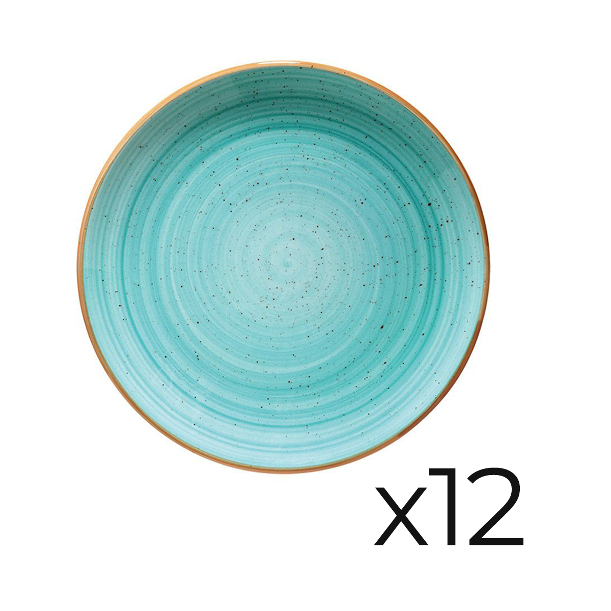 Assiettes Desserts Rondes De 12 Pièces Plates Et Empilables 620g Anne, Vaisselle En Porcelaine Bleu - D: 25 X 2,5 Cm