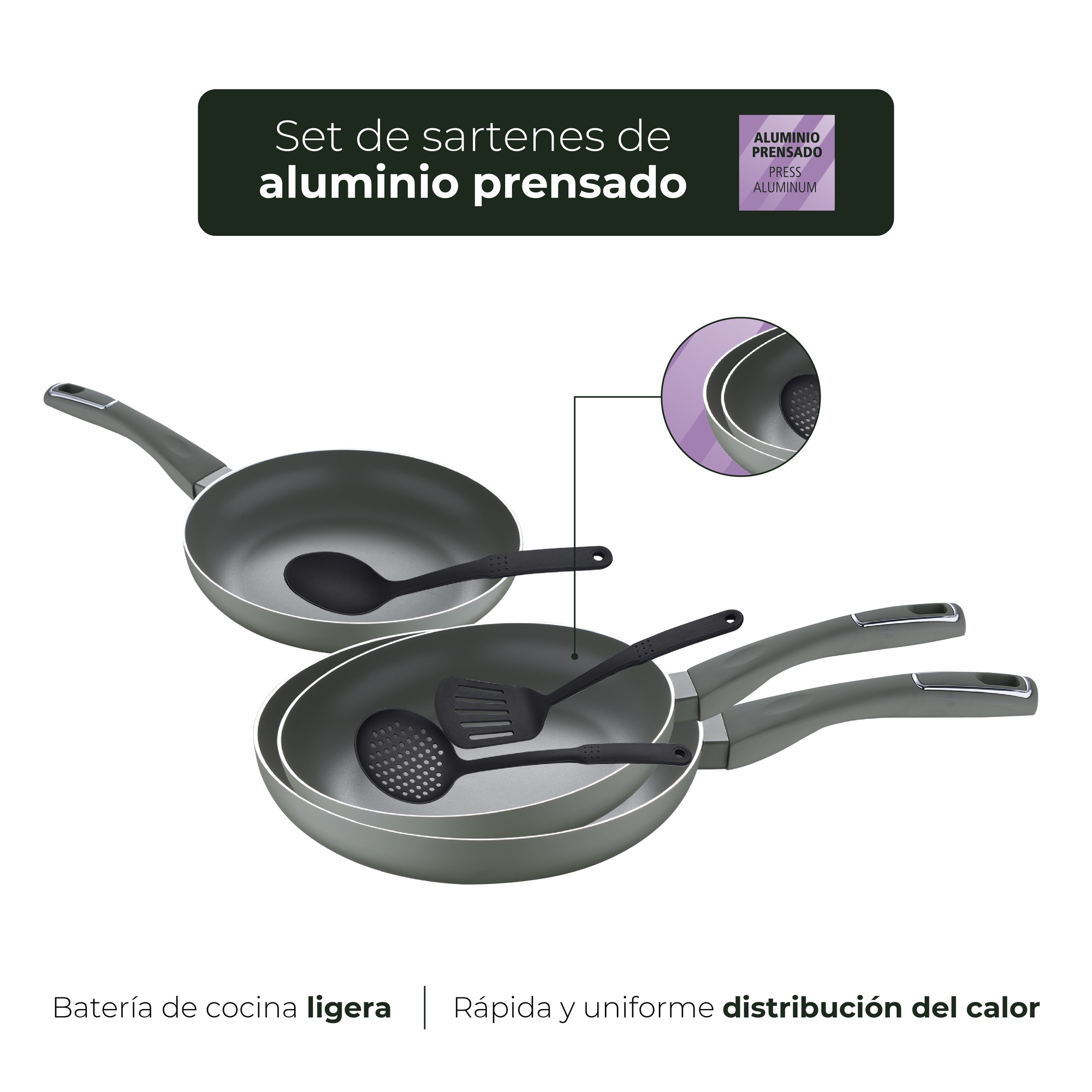 Ensemble De Poêles À Frire (20, 24 Et 28 Cm) Trebol En Aluminium Pressé Et Nylon Ensemble D'ustensiles De Cuisine
