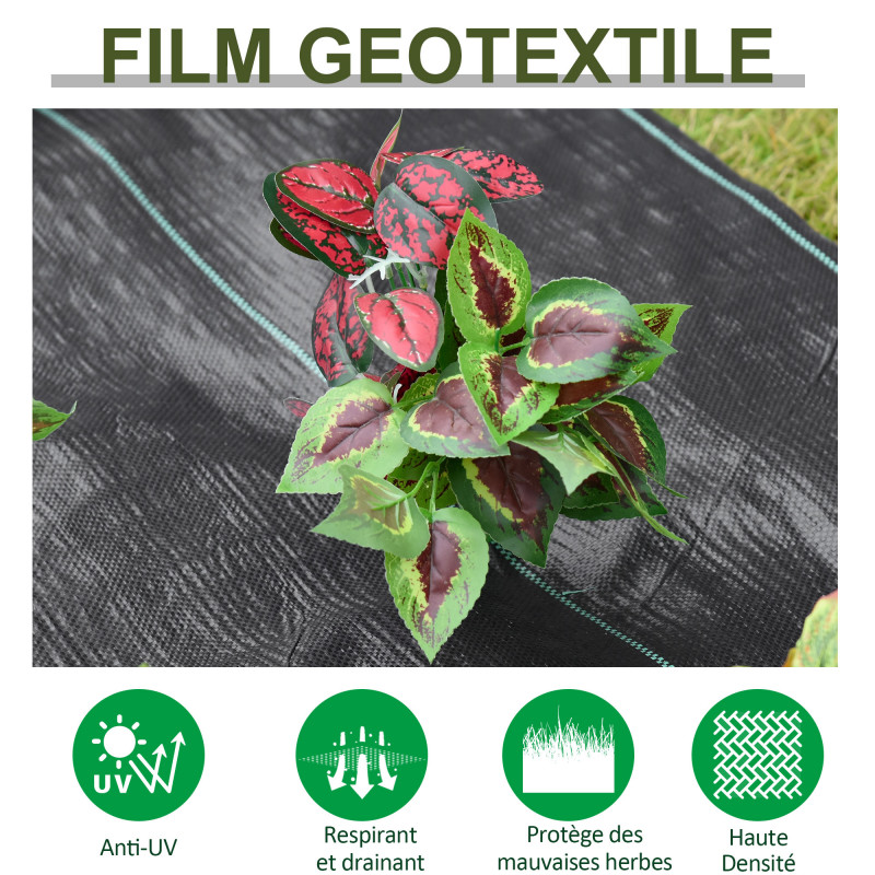 Outsunny - Toiles de paillage - Toile anti mauvaises herbes - toile de paillage anti mauvaises herbes 100 g/m² - indéchirable perméable à l'eau anti UV - PP noir vert