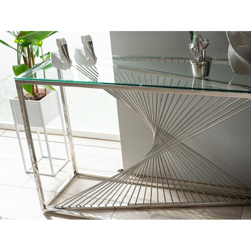 Console En Verre 120 X 40 X 78 Cm - Argent à Prix