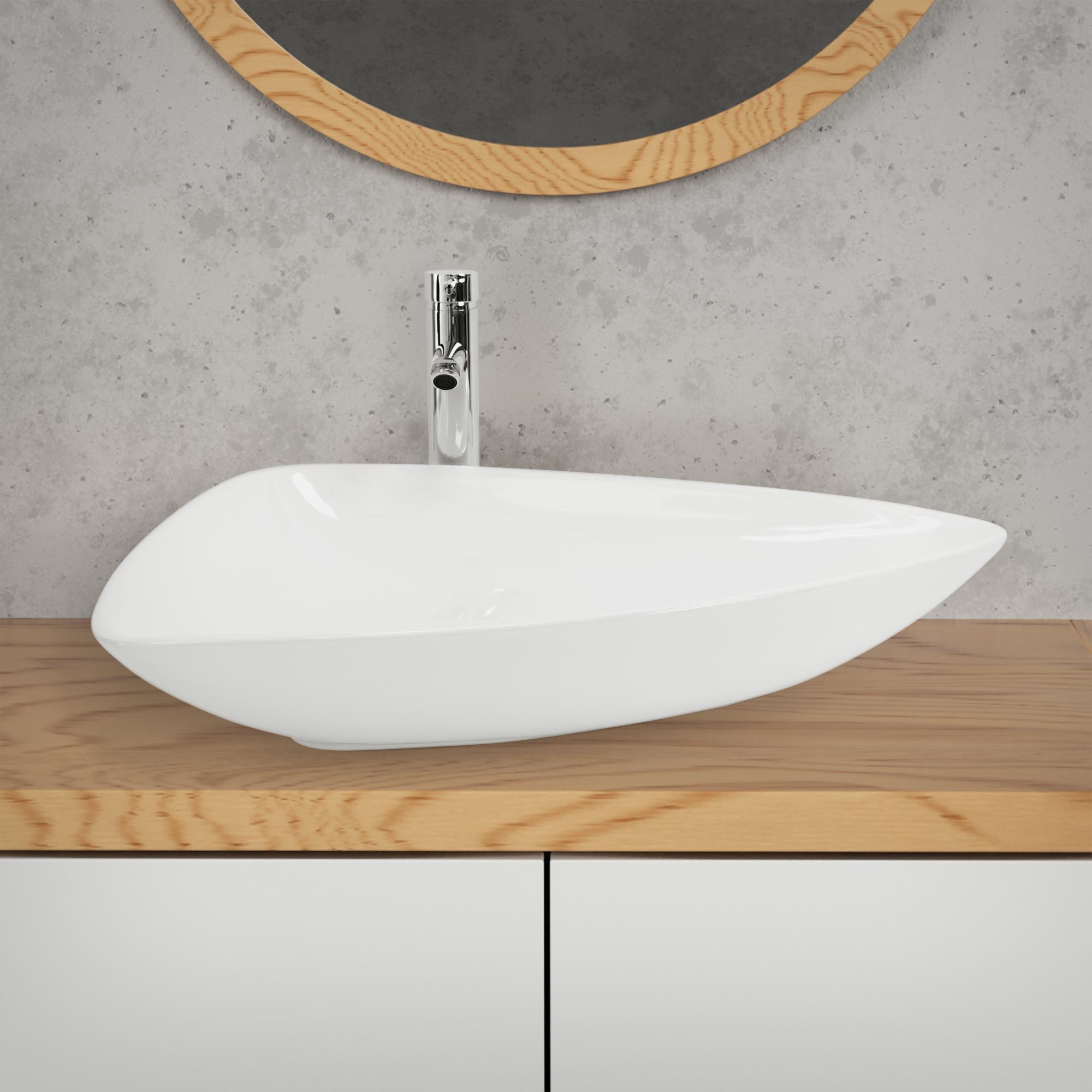 Lavabo Triangulaire Blanc Céramique Vasque À Poser Salle De Bain 690x460x130 Mm