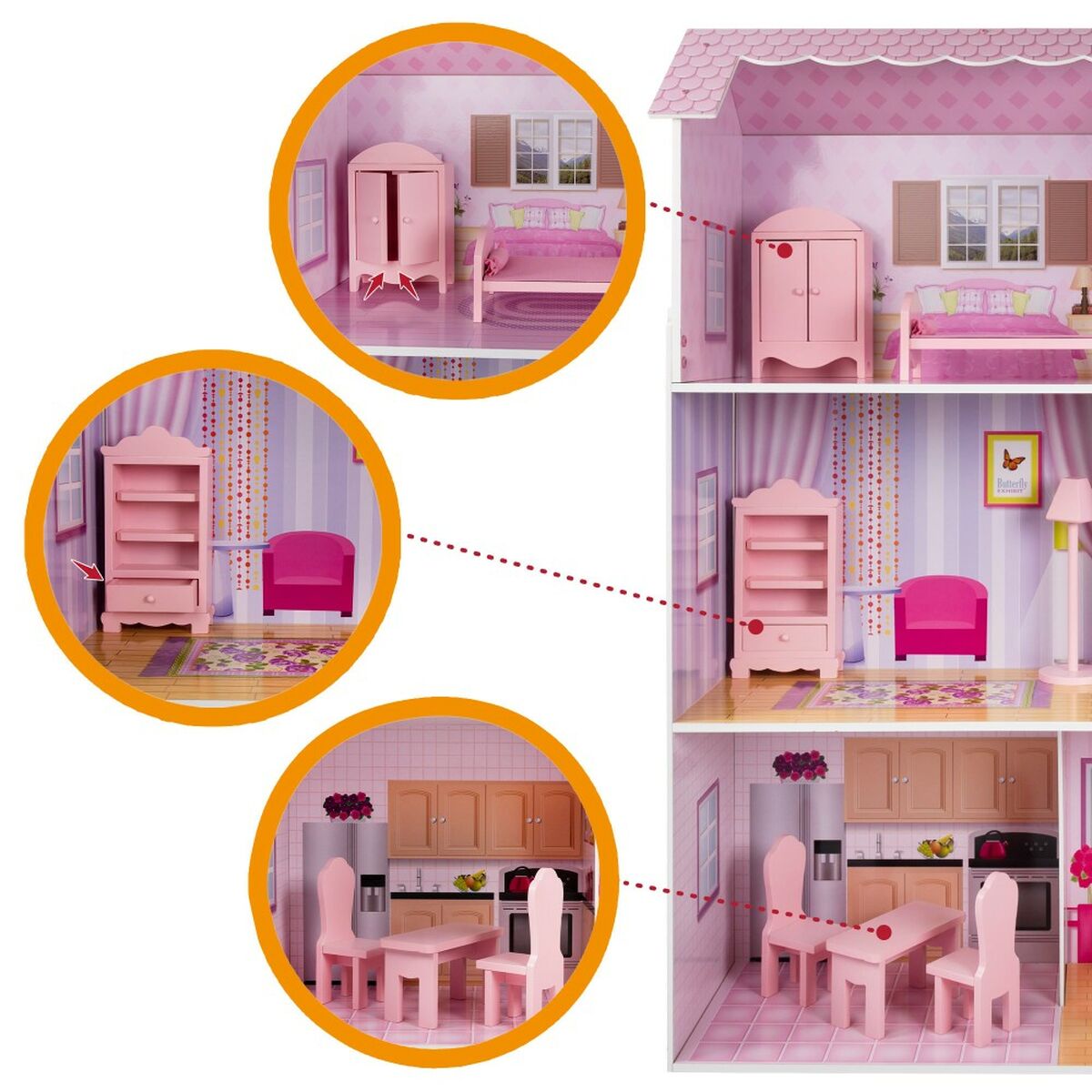 Maison De Poupée Play & Learn 14 Pièces 80 X 112 X 31 Cm
