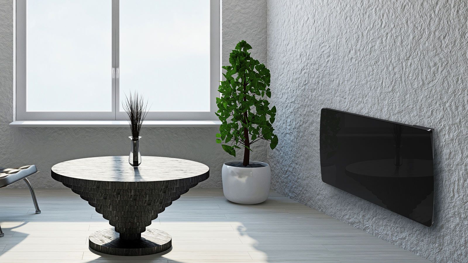 Radiateur À Inertie Céramique Verre Noir Lcd 1500w