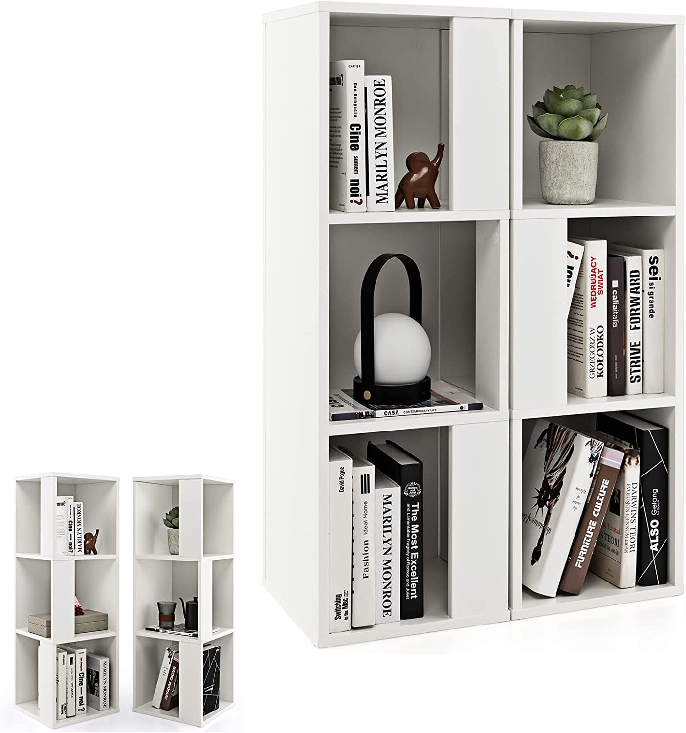 Costway Bibliothèque À 3 Niveaux Lot De 2 Avec 6 Compartiments