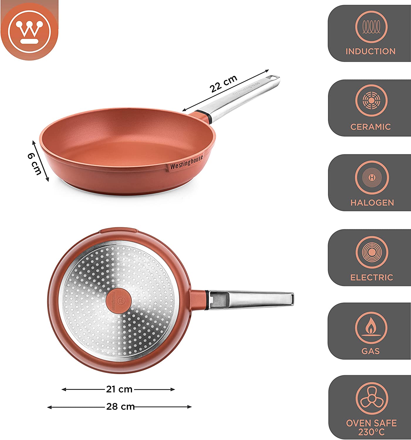 Westinghouse - Série Performance - Poêle À Frire 28 Cm -  Induction - Rouge