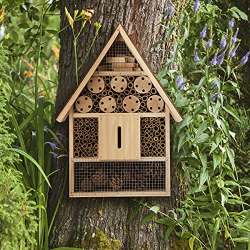 Hôtel à Insectes En Bois Grand Modèle ANCLLO - 29.5x15x4 Cm - Pour Abeilles, Papillons