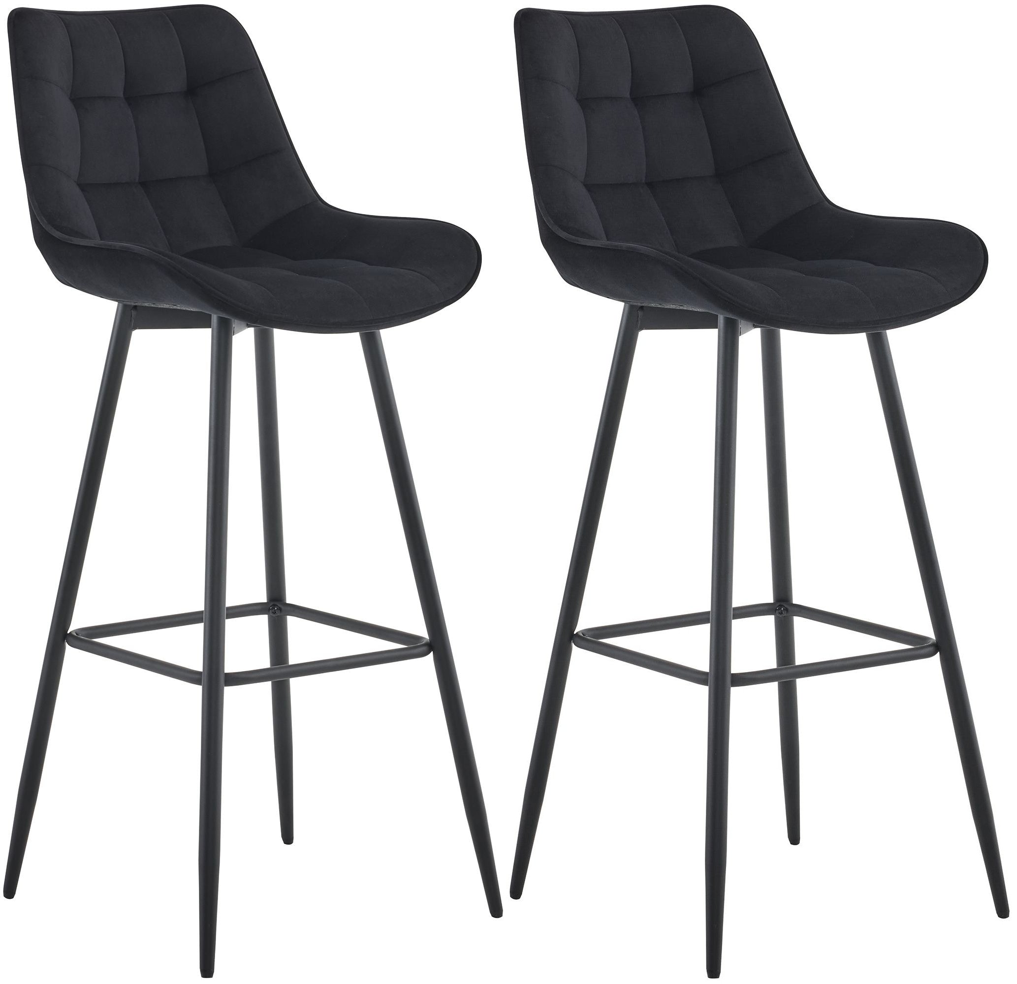Lot De 2 Tabourets De Bar Coutures Décoratives Carrées Avec Repose-pieds En Velours Noir 10_0006537