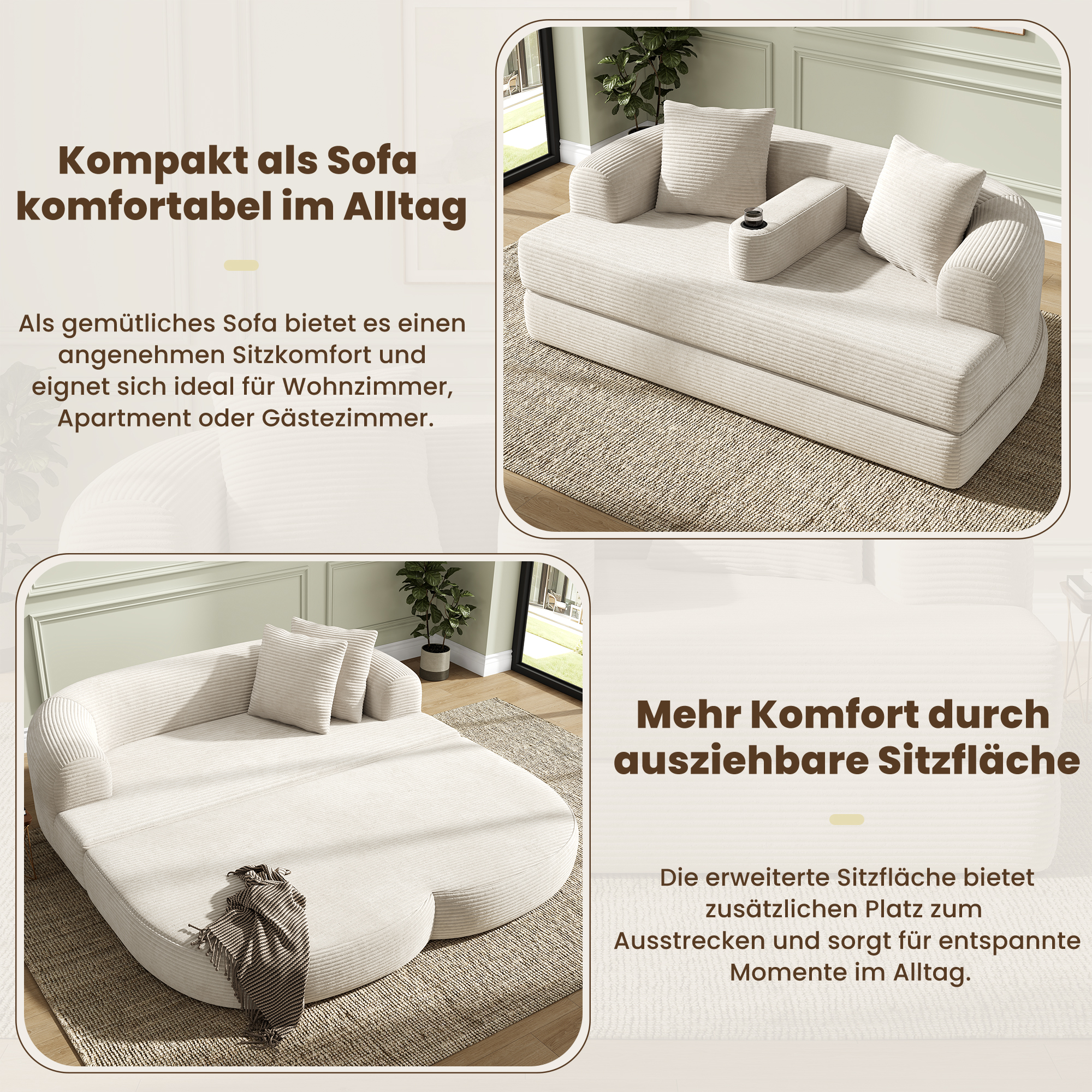 Canapé convertible beige clair en situation