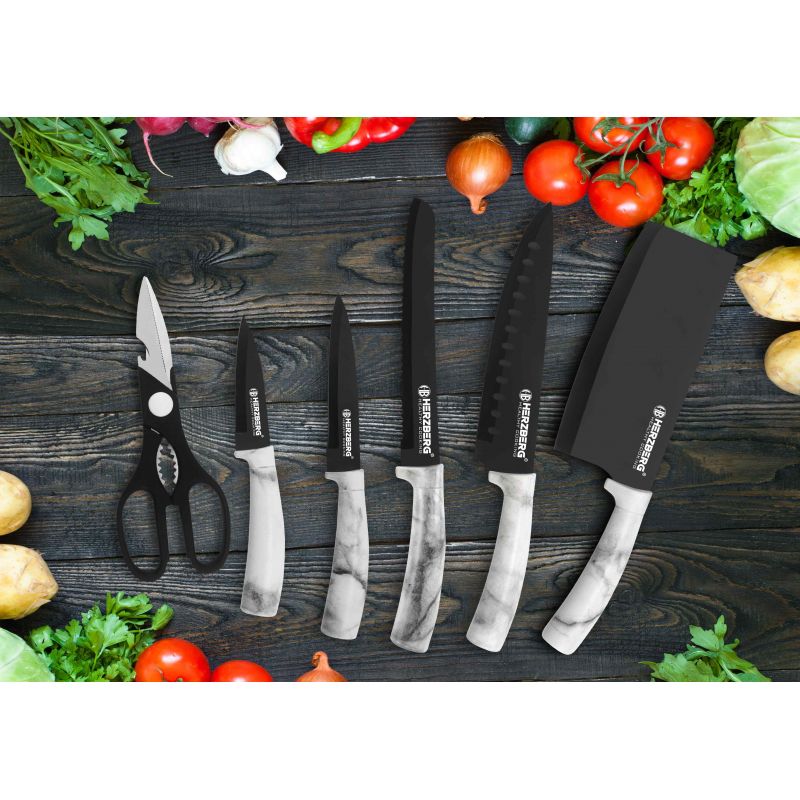 Set De Couteaux Avec Support 8 Pièces Marbre Herzberg Hgmsn8stn