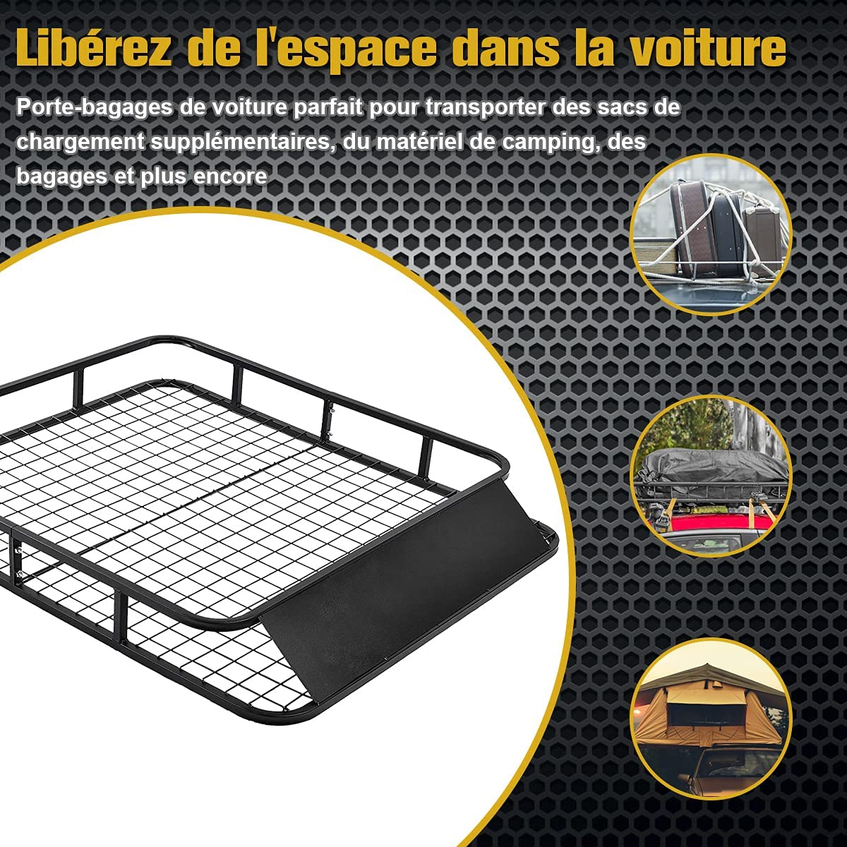 Costway Porte-bagages De Toit Pour Voiture En Métal 122,5x102cm Avec Déflecteur D’air Capacité 75 Kg
