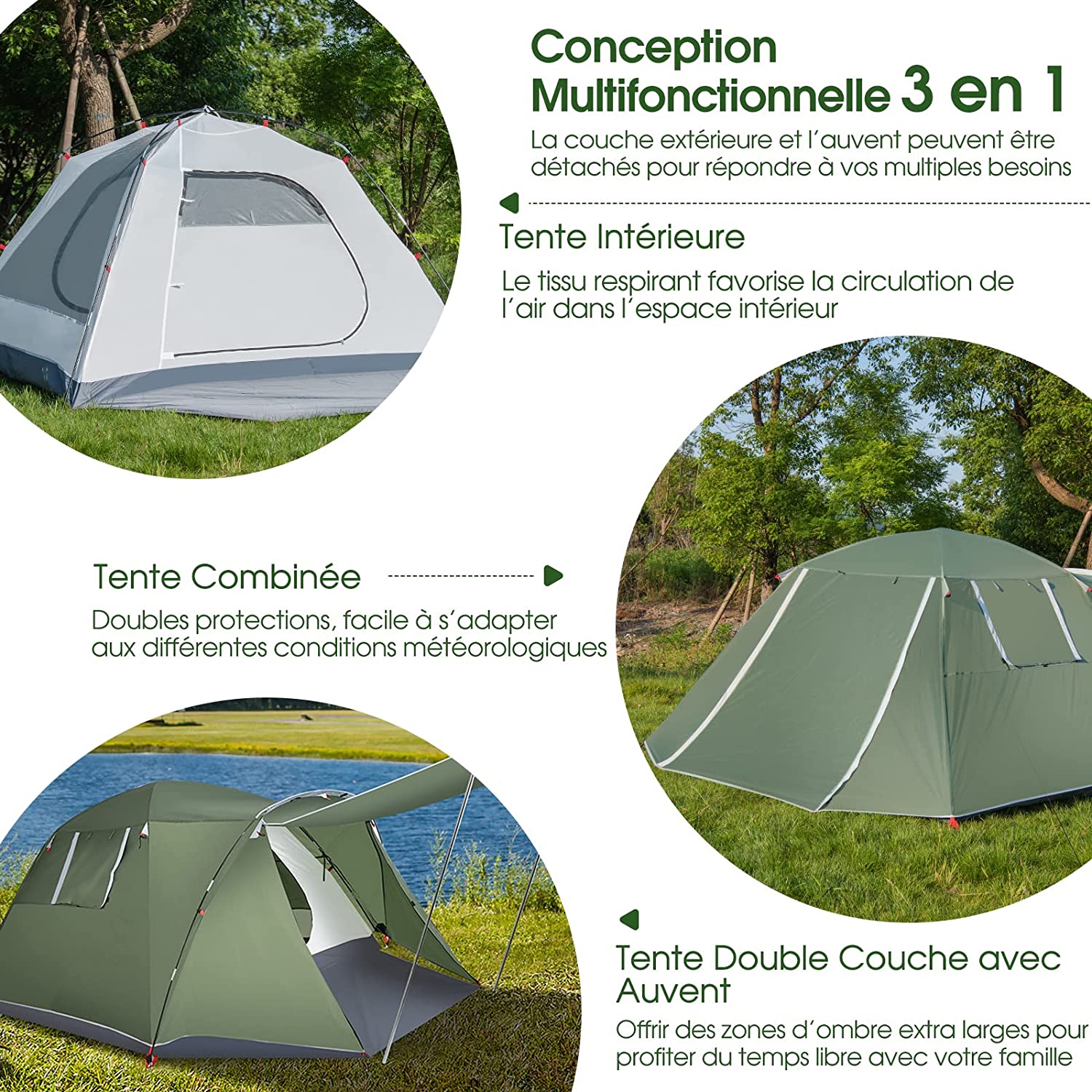 Costway Tente De Camping 4 Personnes, Tente Dôme Avec Double Couche ...