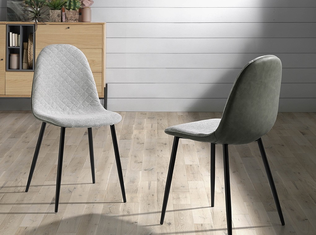 Momma Home - 4 X Chaise Richmond En Tissu Vert Clair Moucheté Et Simili-cuir Vert Foncé