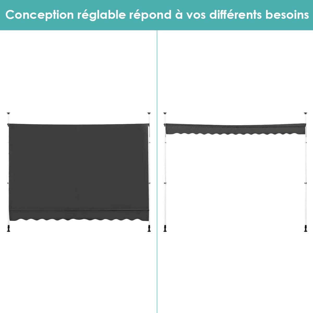 Auvent Rétractable 300cm Avec Manivelle Hauteur Réglable De 200-300cm