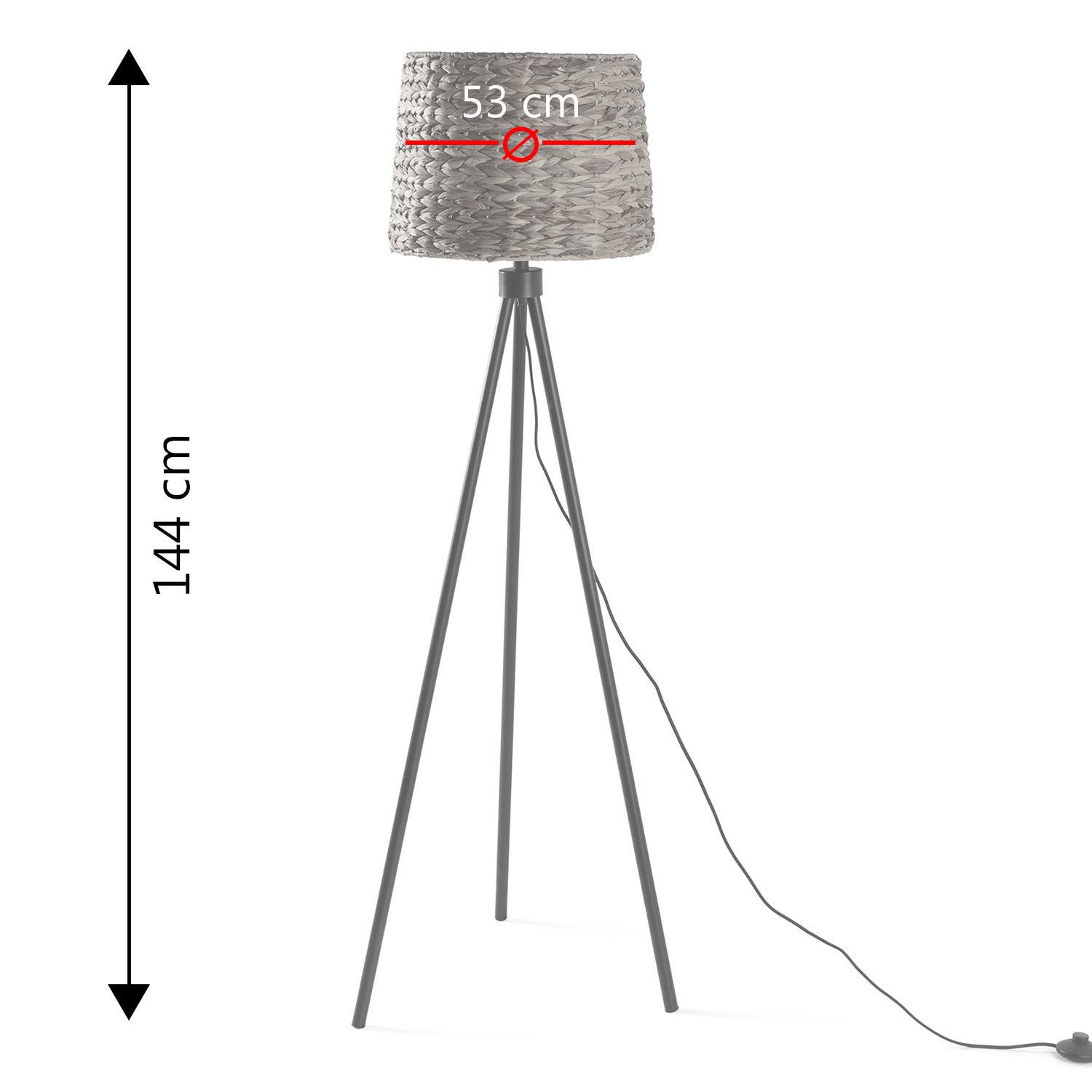 Lampadaire Kiomi En Jonc De Mer Et Métal, Hauteur 144 Cm